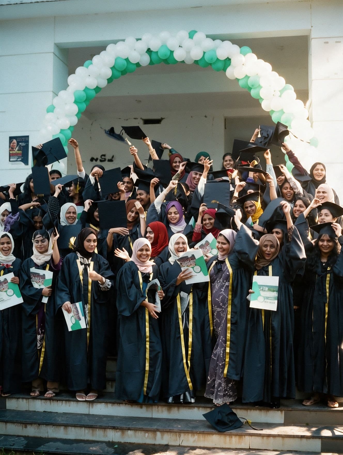 Graduates throwing caps at convocation