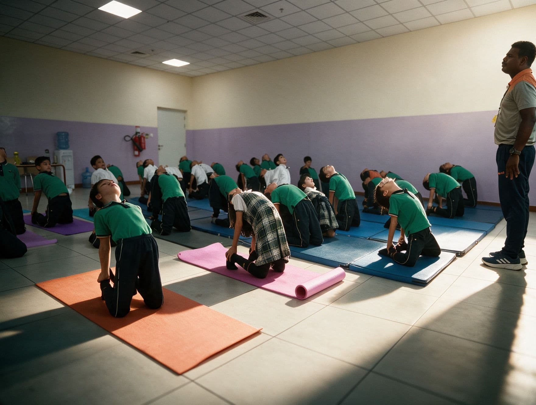 Students practising yoga