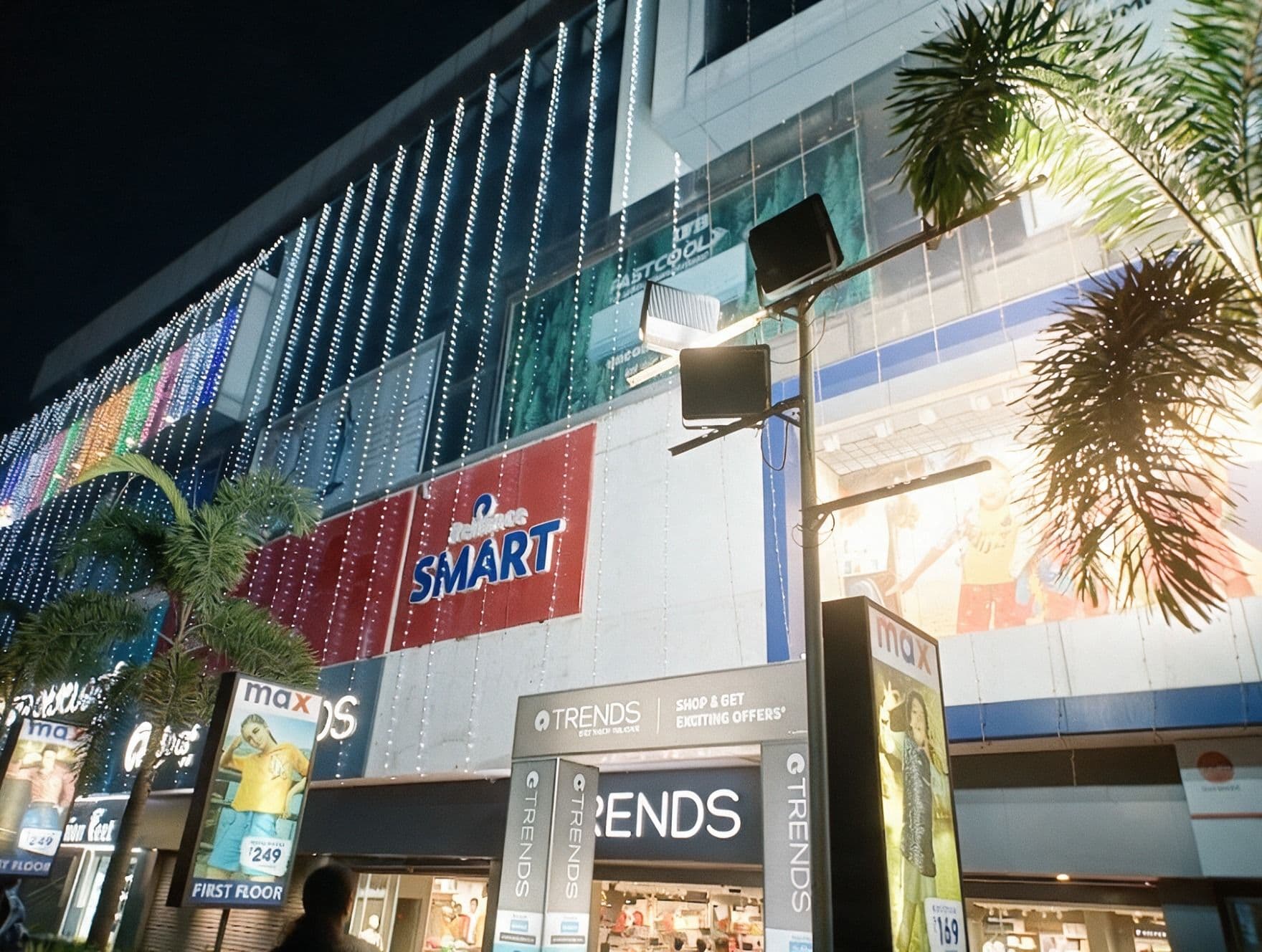 Times Square Mall lit up at night